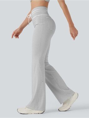HALARA Black & White Striped Wide-Leg Drawstring Pants